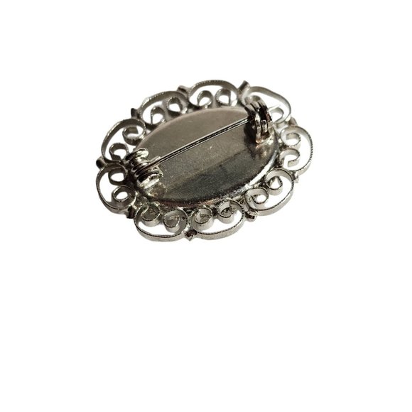 Vintage Micro Mosaic Floral Blue Pink Pietra Dura Brooch Pin Round Filigree - Picture 8 of 10